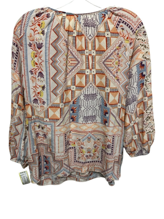 Johnny Was Jade Size S Cream & Multi Silk Open Lace Long Balloon Sleeve Top Cream & Multi / S