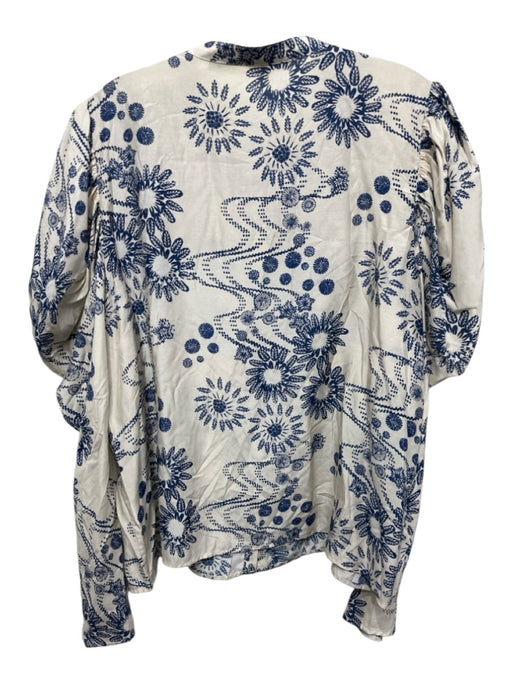 Marie Oliver Size 1 Cream & Blue Rayon & Silk Abstract Floral Long Sleeve Top Cream & Blue / 1