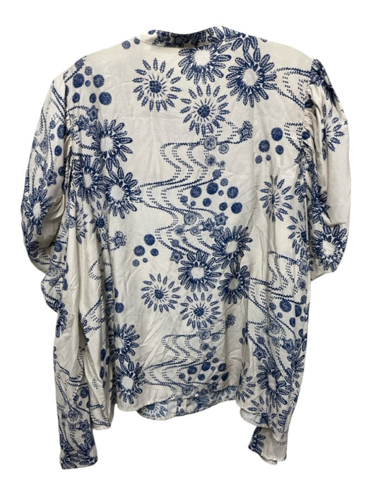 Marie Oliver Size 1 Cream & Blue Rayon & Silk Abstract Floral Long Sleeve Top Cream & Blue / 1