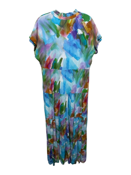 Marie Oliver Size S Blue & Multi Rayon & Silk Watercolor Print V Neck Dress Blue & Multi / S