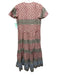 Oliphant Size M Beige, Blue, & Multi Cotton Abstract Print V Neck Tiered Dress Beige, Blue, & Multi / M