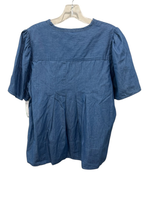 THML Size S Medium dark wash Cotton Chambray Short Sleeve V Neck Top Medium dark wash / S