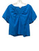 S'edge Size M Blue Linen Blend Short Puff Sleeve V Neck Gathered Detail Top Blue / M