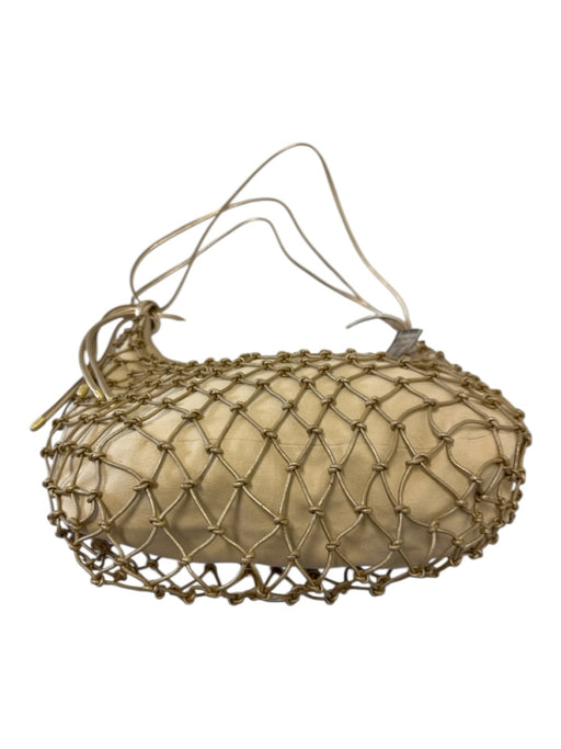 Hobo Beige & Gold Leather Diamond Pattern Net Overlay Zipper shoulder bag Bag Beige & Gold