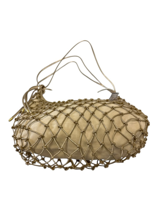 Hobo Beige & Gold Leather Diamond Pattern Net Overlay Zipper shoulder bag Bag Beige & Gold