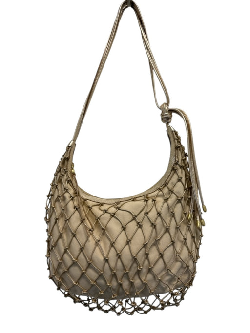 Hobo Beige & Gold Leather Diamond Pattern Net Overlay Zipper shoulder bag Bag Beige & Gold