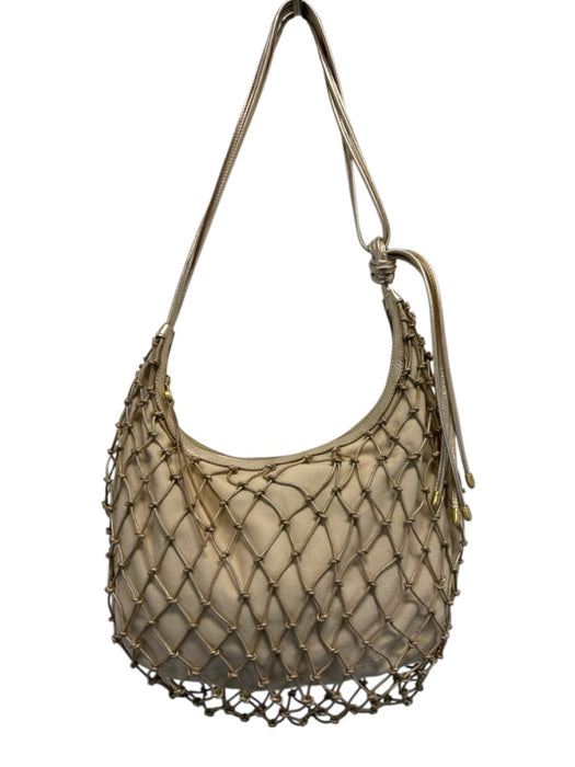Hobo Beige & Gold Leather Diamond Pattern Net Overlay Zipper shoulder bag Bag Beige & Gold