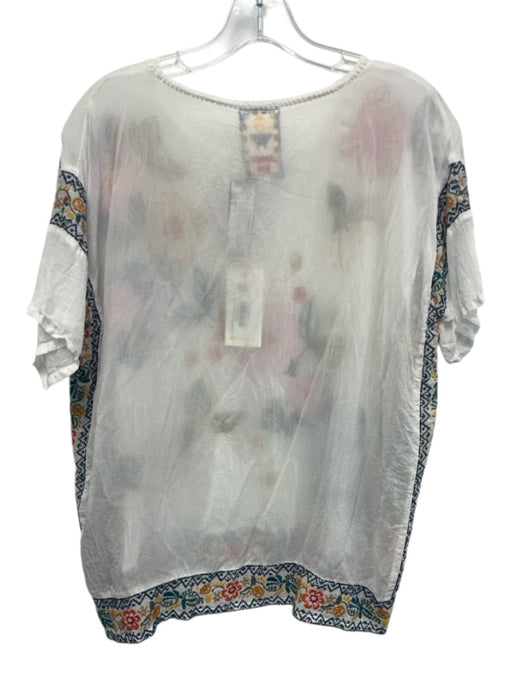 Johnny Was Size S White & Multi Cupra Short Sleeve Floral Embroidery Top White & Multi / S