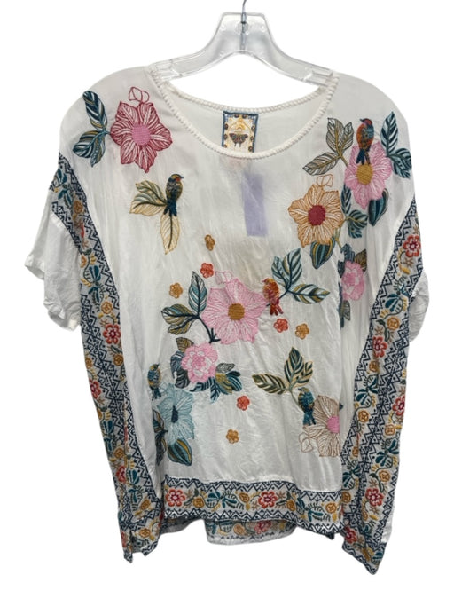 Johnny Was Size S White & Multi Cupra Short Sleeve Floral Embroidery Top White & Multi / S