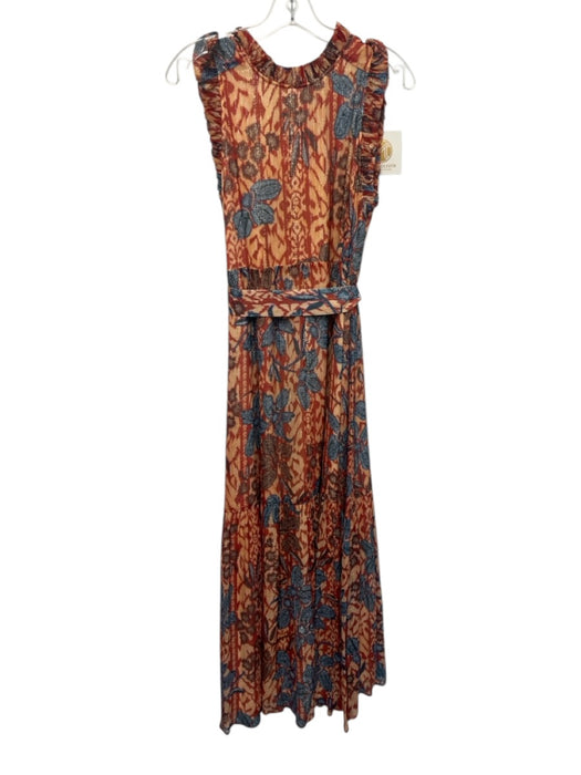 Marie Oliver Size M Orange, Blue, White Silk Blend Sleeveless Floral Dress Orange, Blue, White / M