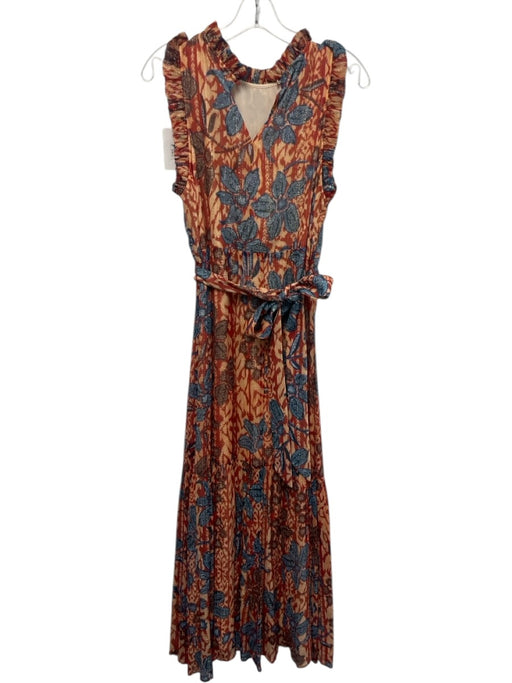 Marie Oliver Size M Orange, Blue, White Silk Blend Sleeveless Floral Dress Orange, Blue, White / M