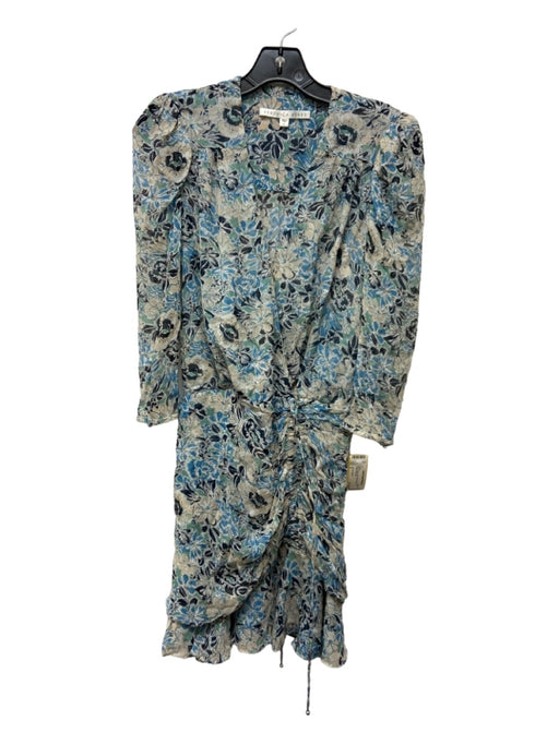 Veronica Beard Size 0 Blue & Multi Silk Floral Ruched Tie Detail Dress Blue & Multi / 0