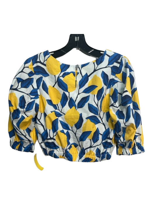 Maude Vivante Size XS White, Blue, Yellow Cotton 1/2 Sleeve Crop Top White, Blue, Yellow / XS