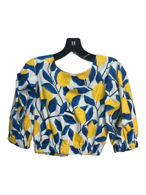 Maude Vivante Size XS White, Blue, Yellow Cotton 1/2 Sleeve Crop Top White, Blue, Yellow / XS