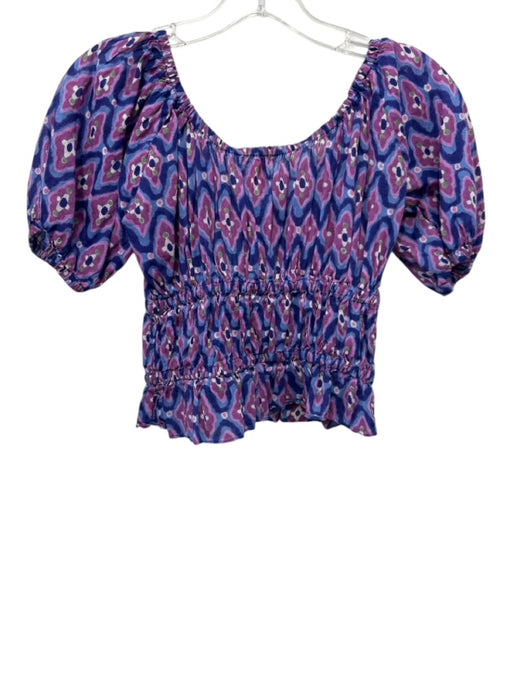 Banjanan Size XS Purple, Blue & Multi Cotton Printed Off Shoulder Top Purple, Blue & Multi / XS