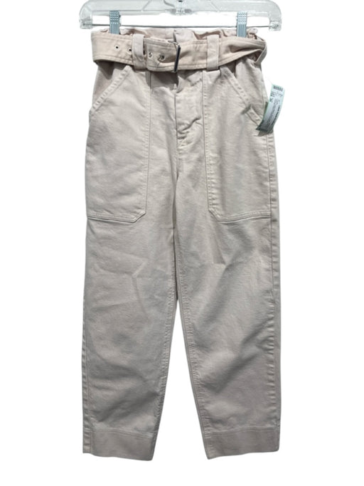 A.L.C. Size 00 Ivory Cotton Blend Zip & Hook Closure Tie belt Patch Pocket Pants Ivory / 00