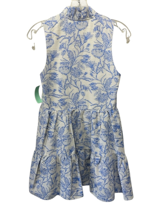Amanda Uprichard Size XS Blue & White Polarized Jacquard V Neck Floral Dress Blue & White / XS
