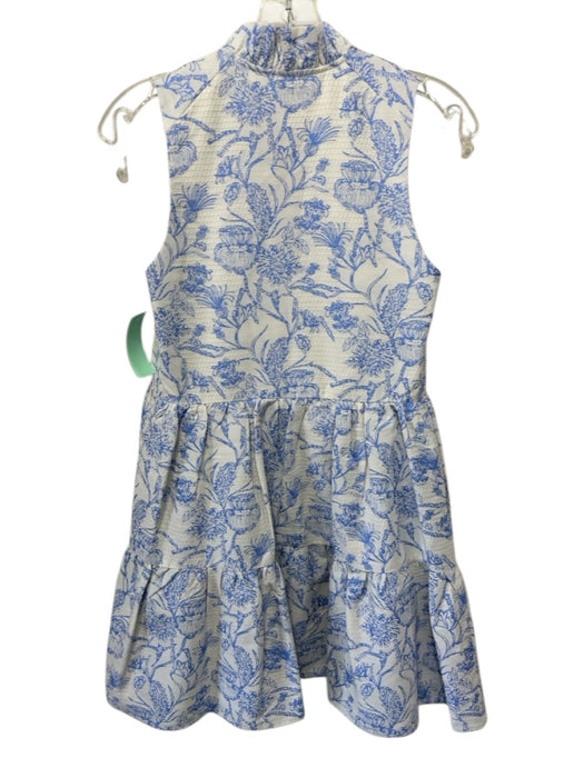 Amanda Uprichard Size XS Blue & White Polarized Jacquard V Neck Floral Dress Blue & White / XS