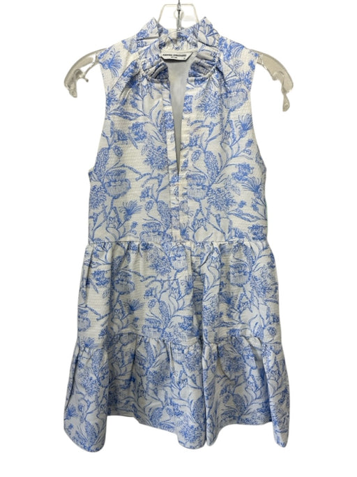 Amanda Uprichard Size XS Blue & White Polarized Jacquard V Neck Floral Dress Blue & White / XS