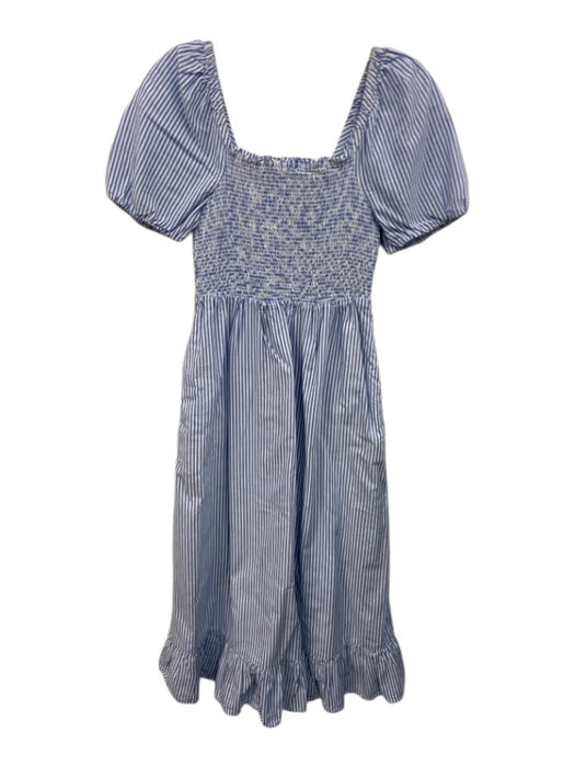 J Crew Size XXS Blue & White Cotton Striped Smocked Bodice Puff Sleeve Dress Blue & White / XXS