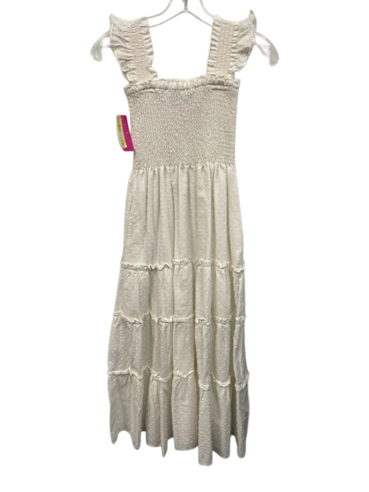 Kourt Size XS White Cotton Smocked Bodice Sleeveless Clip Dot Midi Dress White / XS