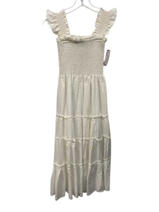 Kourt Size XS White Cotton Smocked Bodice Sleeveless Clip Dot Midi Dress White / XS