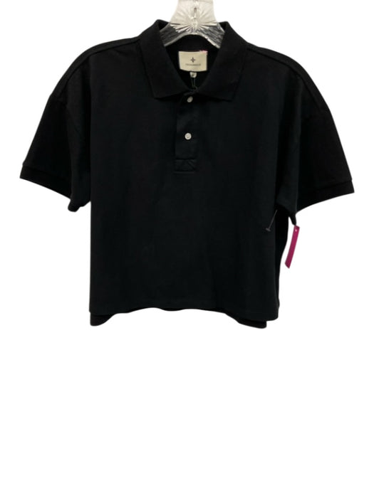 Tuckernuck Size XS Black Cotton 1/4 Button Short Sleeve Polo Top Black / XS