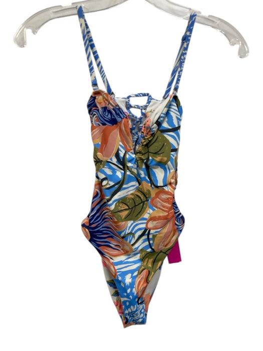 Maaji Size S White, Blue & Multi Poly Blend Printed Cut Out Back swimwear White, Blue & Multi / S