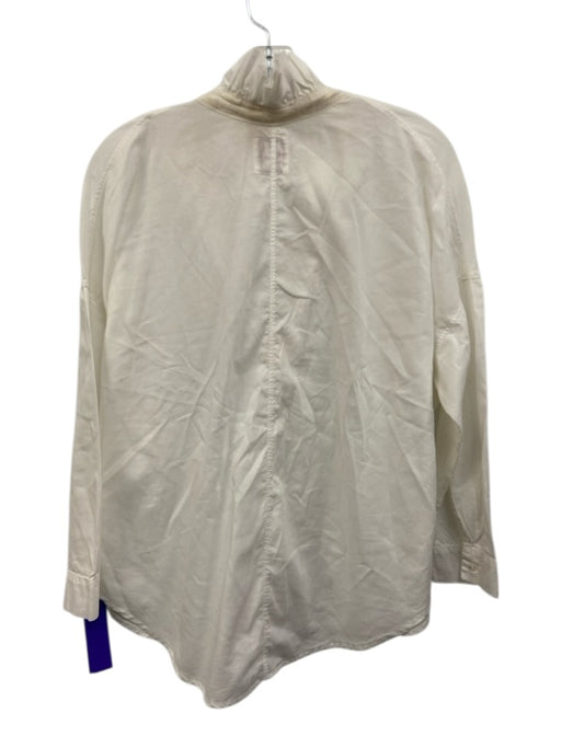 A Shirt Thing Size S White Cotton Long Sleeve Ruffle Neckline Top White / S
