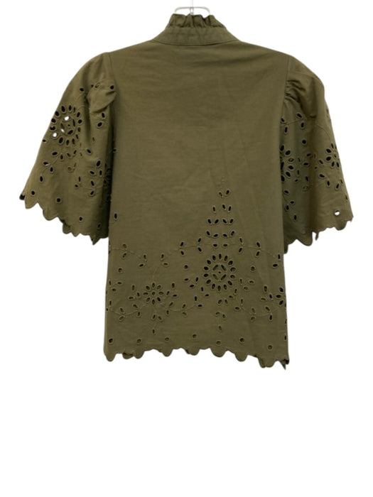 Sea New York Size XS Green Cotton Ruffle Collar Eyelet Embroidery Top Green / XS