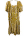 Cara Cara Size XS Gold & White Linen Square Neck Short Sleeve Paisley Midi Dress Gold & White / XS