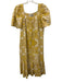 Cara Cara Size XS Gold & White Linen Square Neck Short Sleeve Paisley Midi Dress Gold & White / XS