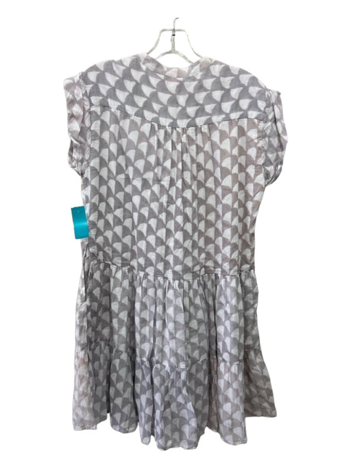 Oliphant Size M Gray & White Cotton Geometric Round Split Neck Dress Gray & White / M