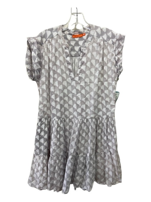 Oliphant Size M Gray & White Cotton Geometric Round Split Neck Dress Gray & White / M