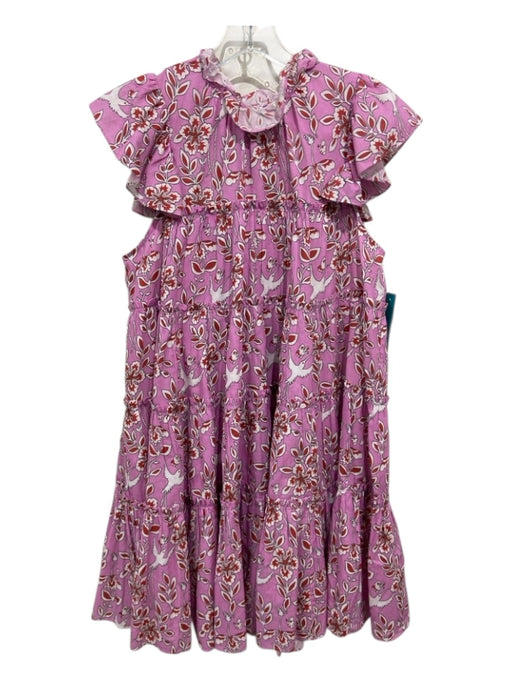 Rhode Size M Pink, Red, White Cotton Ruffle Cap Sleeve Floral & Birds Dress Pink, Red, White / M