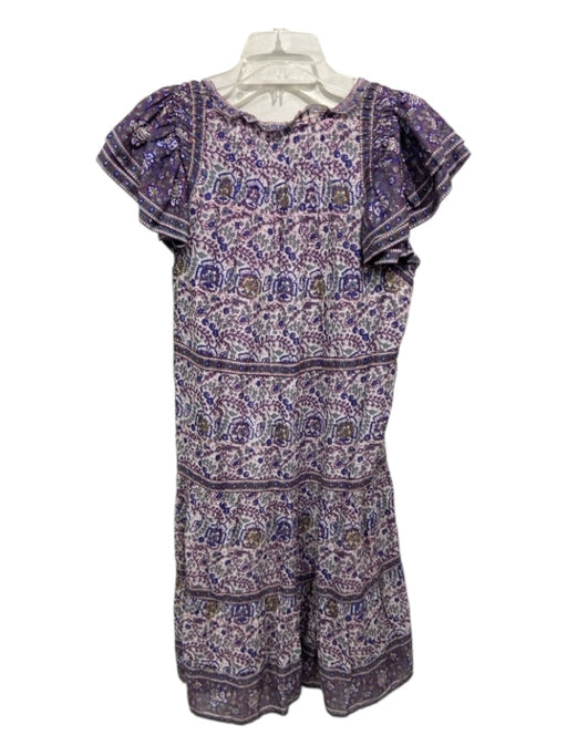 Sea New York Size M Purple, Blue, Multi Cotton Ruffle Cap Sleeve Midi Dress Purple, Blue, Multi / M