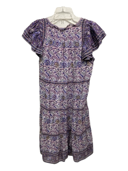 Sea New York Size M Purple, Blue, Multi Cotton Ruffle Cap Sleeve Midi Dress Purple, Blue, Multi / M