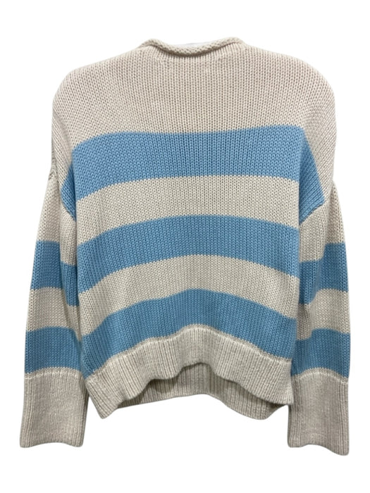 Banana Republic Size M Cream & Light Blue Cotton Rib Knit Striped Sweater Cream & Light Blue / M