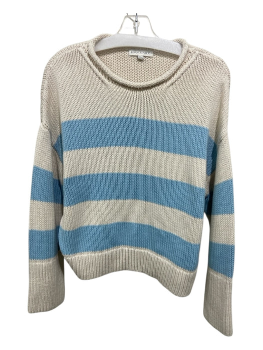 Banana Republic Size M Cream & Light Blue Cotton Rib Knit Striped Sweater Cream & Light Blue / M