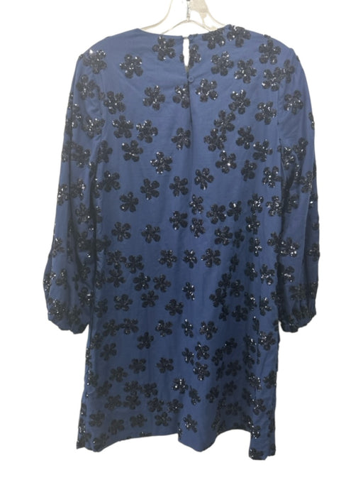Ann Mashburn Size S Navy Blue Cotton Sequin Flowers Long Puff Sleeve Shift Dress Navy Blue / S