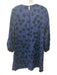 Ann Mashburn Size S Navy Blue Cotton Sequin Flowers Long Puff Sleeve Shift Dress Navy Blue / S