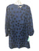Ann Mashburn Size S Navy Blue Cotton Sequin Flowers Long Puff Sleeve Shift Dress Navy Blue / S