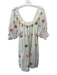 Cleobella Size L Cream White & Multi Cotton Crinkle Pleat Ruffle Neckline Dress Cream White & Multi / L