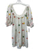 Cleobella Size L Cream White & Multi Cotton Crinkle Pleat Ruffle Neckline Dress Cream White & Multi / L