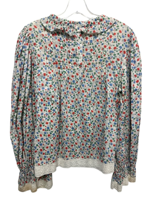 Sea New York Size M White, Red, Blue, Green Cotton Floral Lace Trim Top White, Red, Blue, Green / M
