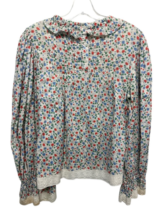 Sea New York Size M White, Red, Blue, Green Cotton Floral Lace Trim Top White, Red, Blue, Green / M