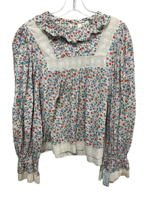 Sea New York Size M White, Red, Blue, Green Cotton Floral Lace Trim Top White, Red, Blue, Green / M