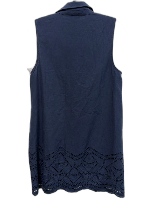 Tuckernuck Size M Navy Cotton Midi V Neck Sleeve & Collar Detail Dress Navy / M