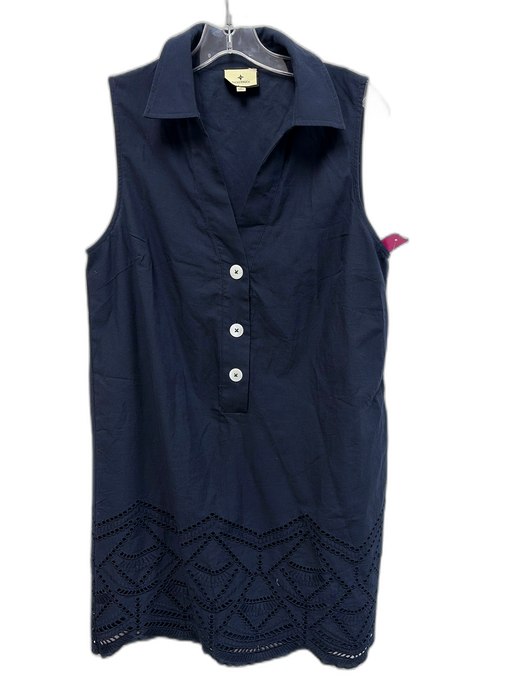 Tuckernuck Size M Navy Cotton Midi V Neck Sleeve & Collar Detail Dress Navy / M