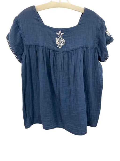 Sigrid Olsen Size M Navy & white Cotton Short Sleeve Pleated Embroidered Top Navy & white / M